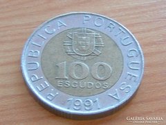 PORTUGÁLIA 100 ESCUDOS 1991 BIMETÁL