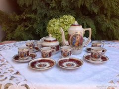 6 személyes antik jelenetes Zsolnay kávés készlet