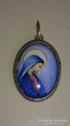Ezüst foglalatú gyönyörű kézifestésű Szűz Mária medál