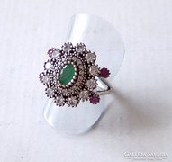 Hürrem Autentikus török gyűrű,smaragd és fehér topázkövekkel