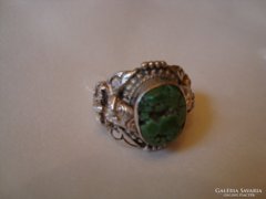 Indián ezüst gyűrű zöld türkizzel