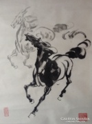 Kínai paripák, lovak tusfestmény akvarell  ló Lovas pecsét