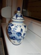 Holland,-Delfti kézzel festett porcelán fedeles váza