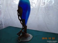 Szecessziós szignós bronz-opál üveg impozáns váza-52 cm