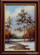 Téli táj KERETEZETT Obermayer festmény