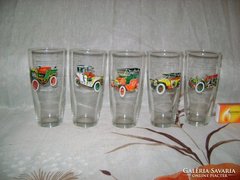Retro autós vizes pohár - öt darab - együtt eladó