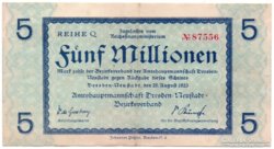 Németország 5 millió német inflációs Márka, Drezda, 1923