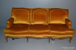 Barock stílusú   sárga bársony 3 üléses kanapé kedvező áron