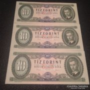10 forint 1975 3 db sorszámkövető