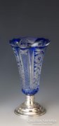Kék ezüst talpú kristály váza