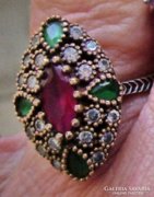 Hürrem török ezüst gyűrű rubin, smaragd, topáz