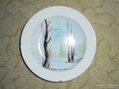 Zománcozott fali tányér - festett, tél évszak mintás