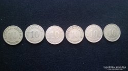 10 Pfennig 1912 teljes sor A;D;E;F;G;J