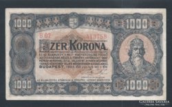 1000 korona 1923  VF Magyar Pénzjegynyomda Rt. Budapest