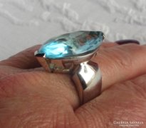 Gyönyörű aqua cirkónia köves ezüst gyűrű 