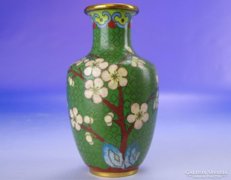 0E134 Régi zöld színű japán tűzzománc váza