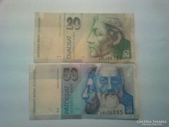 Szlovákia 20 + 50 korun.