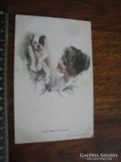 Régi képeslap /  Hölgy kutyával szecessziós