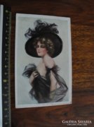 Régi képeslap /  Erotikus hölgy kalapban / szecesszió