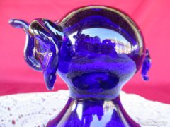 Vastag falú elefánt formájú kék üveg váza