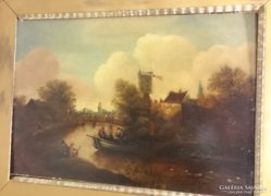 19.sz. Flamand festő: Folyóparti jelenet