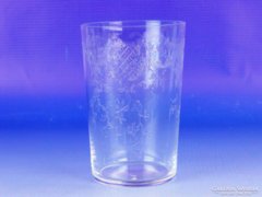 0E495 Régi díszes maratott üveg pohár