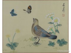 0E688 Régi japán festmény jelzett : Pillangók