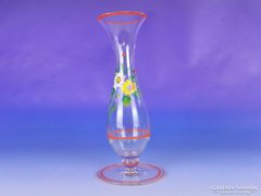 0E624 Régi festett virágos talpas üveg váza