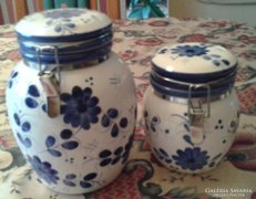 Kék-fehér virágos csatos tároló edények  (2 db)
