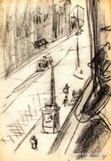 Ámos Imre (1907-1944): Pesti utca 1930 - grafika