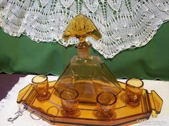 Gyönyörű antik italos készlet,hozzátartozó üveg tálcával