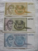 Jugoszlávia ropogós 100 Dinár 1990,1991,1992