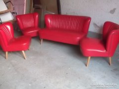 Retro piros bőr garnitúra kanapé+3 fotel 60-as évek dizájnja