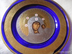 Üveg falitányér, ortodox témájú, szignózott, sorszámozott üvegművészi munka. 28,5 cm. Limitált darab