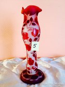 Galle stílusú VAZA, 38cm Piros viragmintas uveg 