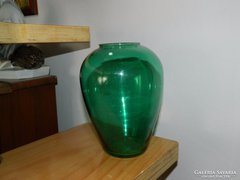 Antique painted green glass vase
