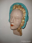 Elragadó jelzett Art Deco kerámia nő fali maszk
