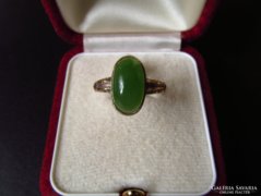 Régi orosz aranyozott ezüst gyűrű jade - jáde kővel