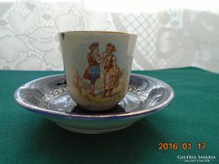 Antik-19 sz. Bidermeier jelenetes mokkás csésze alátéttel(1)