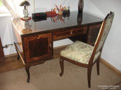 Neobarokk intarziás íróasztal székkel