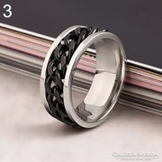 Elegant stainless steel ring with black insert, size 7