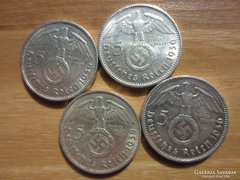5 márka Német Birodalmi ezüst érme 1936 1938HOROGKERESZTES 