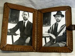 Judaika: Régi fotók bőr fényképtartó tárcában