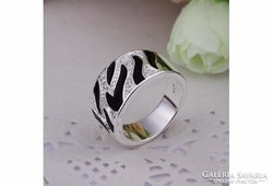 Zebra pattern silver ring 8 new!