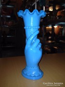 Régi HIBÁTLAN öntött kék szakított üveg váza