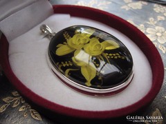 KURIÓZUM! Egyedi kámea virág medál sterling ezüst keretben 