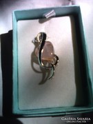 Aranyozott 925 ezüst violin kulcs medál rózsakvarc szívvel