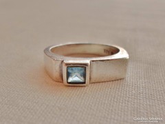 Szép régi akvamarinköves art deco ezüstgyűrű