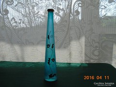  Türkíz matt-magas üveg váza"arany"virágokkal-31cm