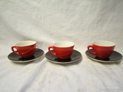 3 db Art Deco Gránit piros kávés csésze + fekete csészealj